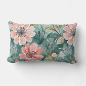 赤面及びティール（緑がかった色）ヴィンテージモダンフローラ ランバークッション (正面)