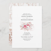 赤面及びバラ金ゴールドフローラ及びレースウェディングシャワー 招待状 (正面/裏面)