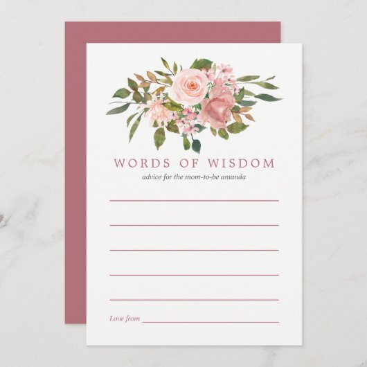 赤面及びバラ金ゴールドママ用ベビーシャワーアドバイス 招待状 (正面/裏面)