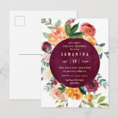 赤面及びバーガンディのシャクヤクのバラのブライダルシャワー インビテーションポストカード (正面/裏面)