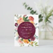 赤面及びバーガンディのシャクヤクのバラのブライダルシャワー インビテーションポストカード (スタンド正面)