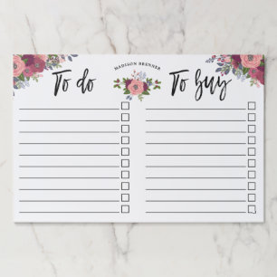 赤面及びバーガンディの花-リストを買うためするため及び ペーパーパッド