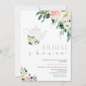 赤面及びホワイトフローラ茶パーティーブライダルシャワー 招待状 (正面)