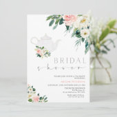 赤面及びホワイトフローラ茶パーティーブライダルシャワー 招待状 (スタンド正面)