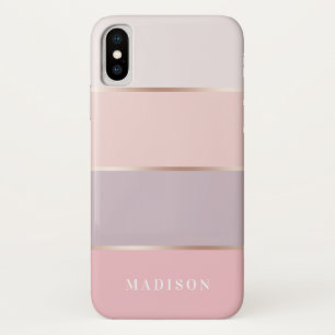 赤面及びラベンダーのばら色の金ゴールドは広く縞で飾ります iPhone X ケース