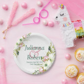 赤面及び白色水色フローラ結婚紙p ペーパープレート (パーティー)