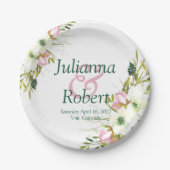 赤面及び白色水色フローラ結婚紙p ペーパープレート (正面)