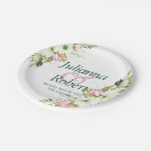 赤面及び白色水色フローラ結婚紙p ペーパープレート (アングル)