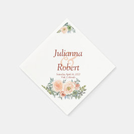 赤面及び緑水色フローラナプキン スタンダードカクテルナプキン