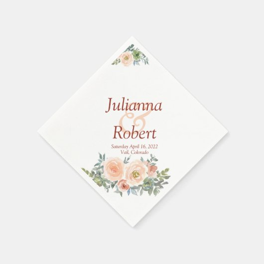 赤面及び緑水色フローラナプキン スタンダードカクテルナプキン (角)