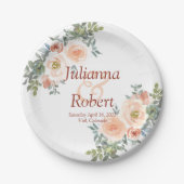 赤面及び緑水色フローラ結婚紙 ペーパープレート (正面)