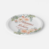 赤面及び緑水色フローラ結婚紙 ペーパープレート (アングル)