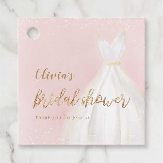 赤面及び金ゴールドグリッタードレエレガントスブライダルシャワー フェイバータグ (正面)