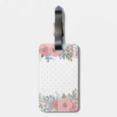 赤面及び青の花の水玉模様のモノグラム ラゲッジタグ (裏面縦)