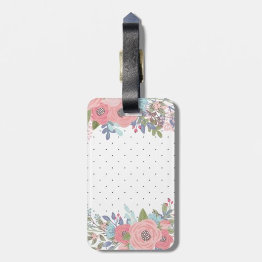 赤面及び青の花の水玉模様のモノグラム ラゲッジタグ (裏面縦)