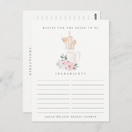 赤面器具フローラレシピ要求ブライダルシャワー ポストカード (正面/裏面)