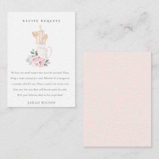 赤面器具フローラレシピ要求赤ちゃんシャワー エンクロージャーカード (正面/裏面)