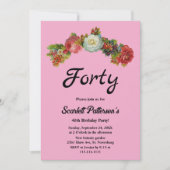 赤面国バラエレガントフローラ40歳の誕生日 招待状 (正面)