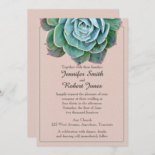 赤面多肉性結婚式招待状 招待状 (正面/裏面)