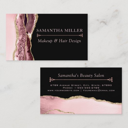 赤面大理石エーゲートメイクアップアーティストヘアサロン 名刺 (正面/裏面)