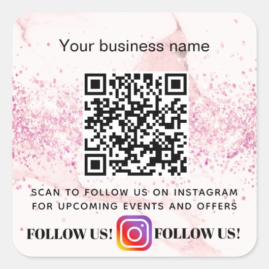 赤面大理石グリッタービジネスQRコードインスタグラム スクエアシール (正面)