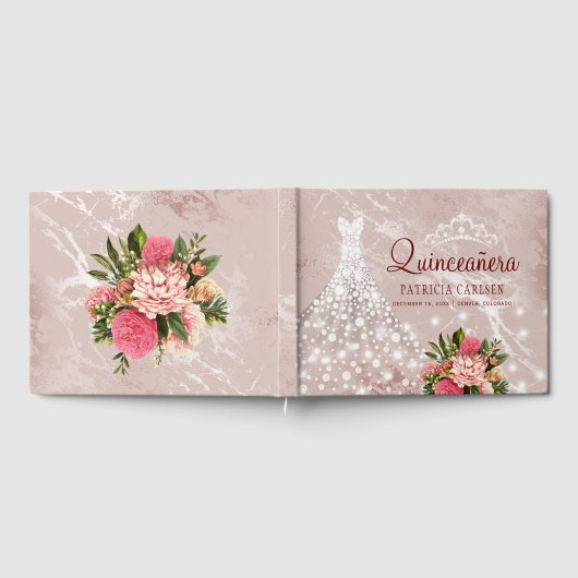 赤面大理石スパークルダイヤモンドのドレスキンセアニェラ ゲストブック (全面)