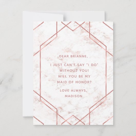 赤面大理石バラ金ゴールドメイド・オブ・オーナー(花嫁付き添い人)提案 招待状 (裏面)