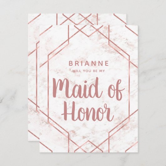 赤面大理石バラ金ゴールドメイド・オブ・オーナー(花嫁付き添い人)提案 招待状 (正面/裏面)