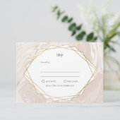 赤面大理石フェイク金ゴールド幾何学枠RSVP 出欠カード (スタンド正面)