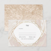 赤面大理石フェイク金ゴールド幾何学枠RSVP 出欠カード (正面/裏面)