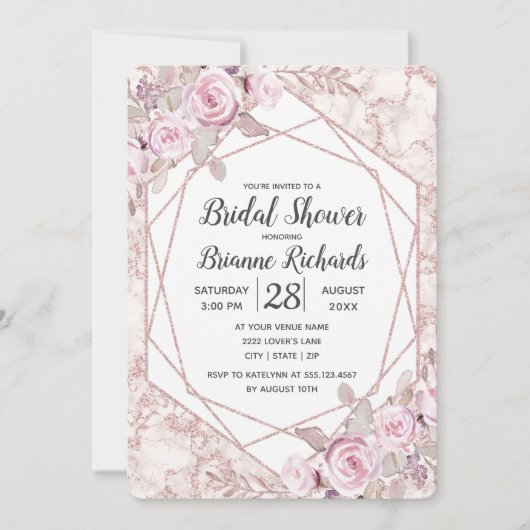 赤面大理石幾何学的ブライダルシャワー招待 招待状 (正面)