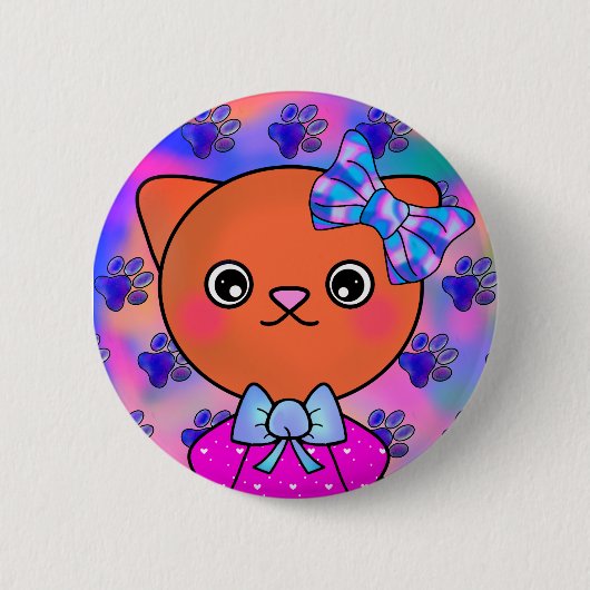 赤面子猫かわいいポープリントハッピースマイル 缶バッジ (正面)