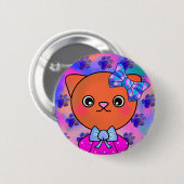 赤面子猫かわいいポープリントハッピースマイル 缶バッジ (正面&裏面)