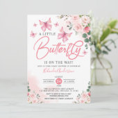 赤面小さな蝶が途中の赤ちゃんシャワー 招待状 (スタンド正面)