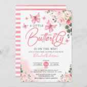 赤面小さな蝶が途中の赤ちゃんシャワー 招待状 (正面/裏面)