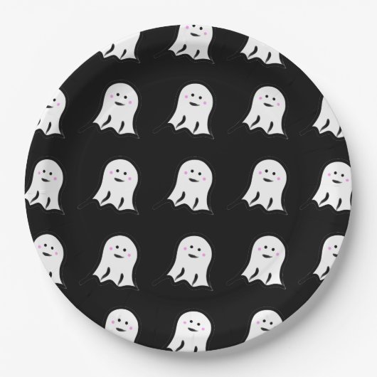 赤面幽霊かわいいハロウィーン ペーパープレート (正面)