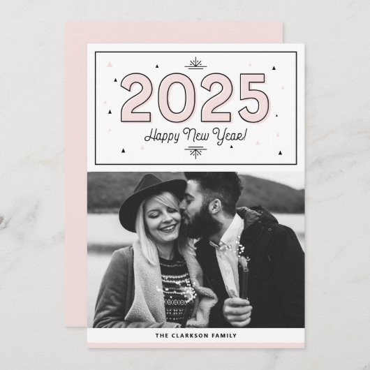 赤面幾何学的タイポグラフィ写真新年おめでとう シーズンカード (正面/裏面)