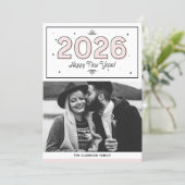 赤面幾何学的タイポグラフィ写真新年おめでとう シーズンカード (スタンド正面)