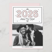 赤面幾何学的タイポグラフィ写真新年おめでとう シーズンカード (正面/裏面)