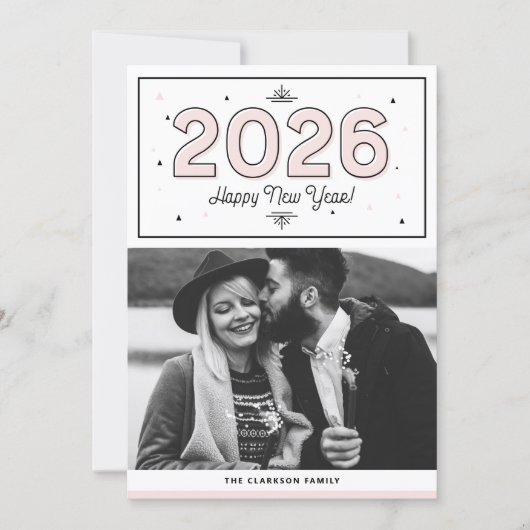 赤面幾何学的タイポグラフィ写真新年おめでとう シーズンカード (正面)