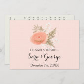 赤面彼は、彼女はブライダルシャワーゲームカードと言った 招待状 (正面/裏面)