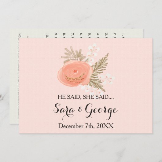 赤面彼は、彼女はブライダルシャワーゲームカードと言った 招待状 (正面/裏面)