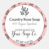 赤面手描きバラと葉アーティザンソープ ラウンドシール (正面)