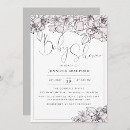 赤面手描きフローラ花赤ちゃんガールシャワー 招待状