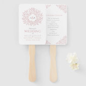 赤面手描きリーフモノグラムアートウェディングプログラム ハンドファン (正面&裏面)