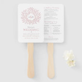 赤面手描きリーフモノグラムアートウェディングプログラム ハンドファン (正面&裏面)