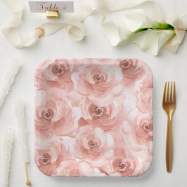 赤面抽象芸術水彩バラエレガント かわいらし ペーパープレート