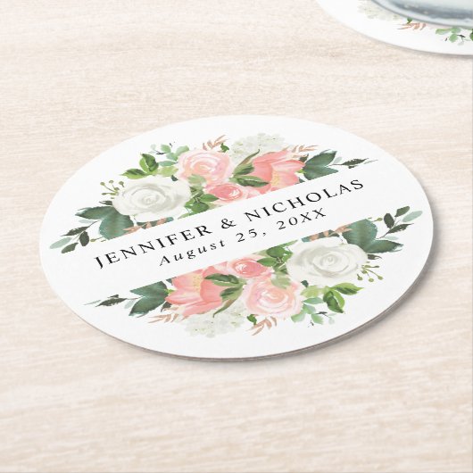 赤面春フローラ |パーソナライズされた結婚s ラウンドペーパーコースター (アングル)