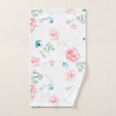 赤面桃とブルー花模様 バスタオルセット (ハンドタオル)