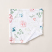 赤面桃とブルー花模様 バスタオルセット (ウォッシュタオル)